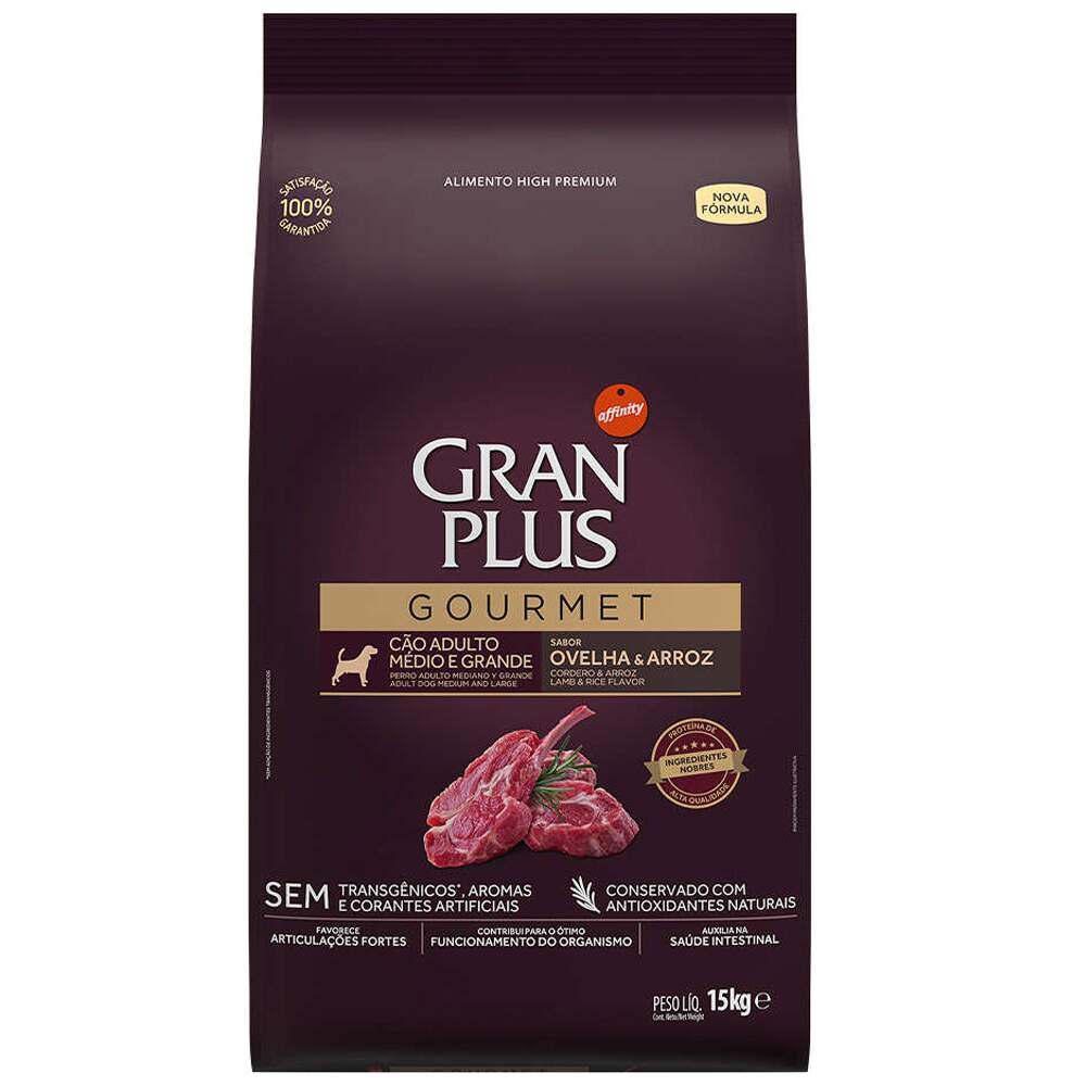 Ração GranPlus Gourmet Cães Adultos Médio e Grande Ovelha e Arroz 15kg