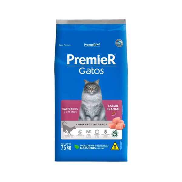 Ração Premier para Gatos Castrados de 7 a 11 anos Sabor Frango 7,5kg