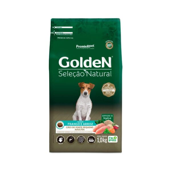 Ração Golden Seleção Natural Cães Adultos Porte Pequeno Frango e Arroz Mini Bits 1 kg - Imagem 2