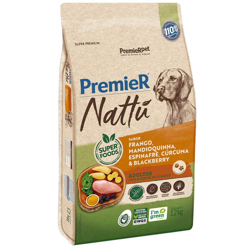 Ração Seca PremieR Nattú Mandioquinha para Cães Adultos 12kg