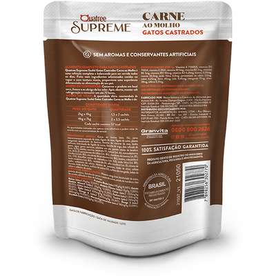 Ração Úmida Quatree Supreme Carne para Gatos Castrados 85g - Imagem 4