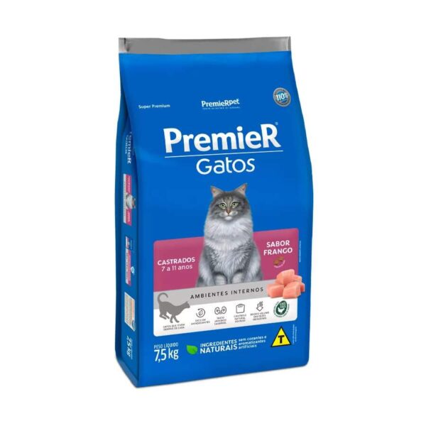 Ração Premier para Gatos Castrados de 7 a 11 anos Sabor Frango 7,5kg - Imagem 2