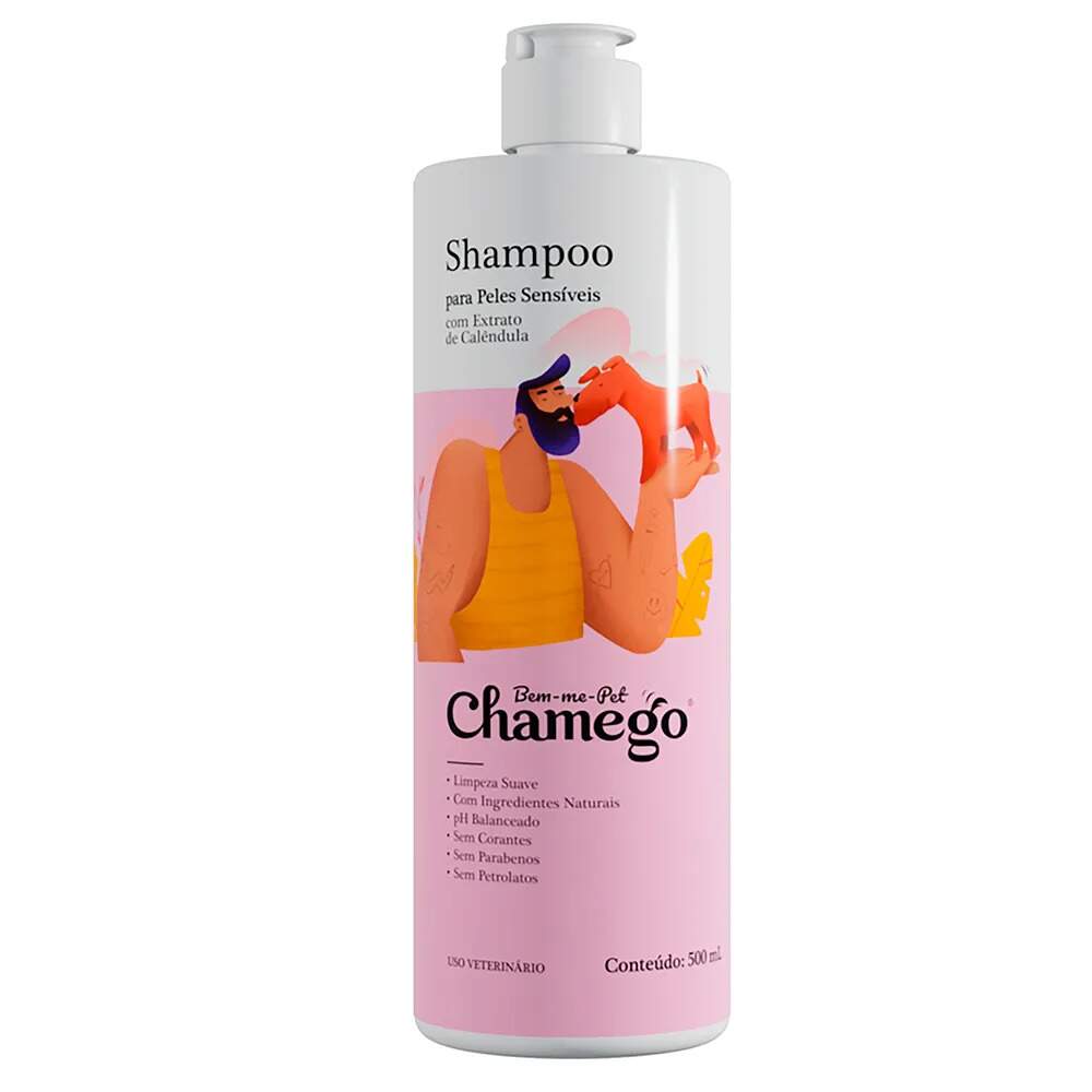 Shampoo para Cão ou Gato com Ingredientes Naturais Pele Sensível 500ml Chamego